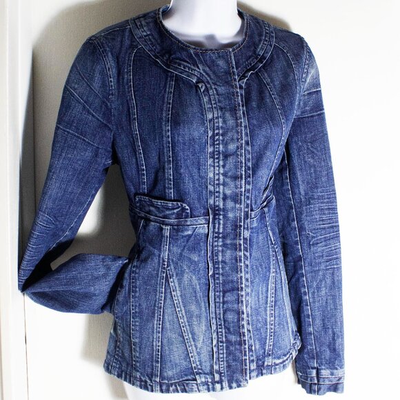 Denim Jean Jacket - Paper Denim & cloth brand - distressed medium wash utility - Picture 1 of 9